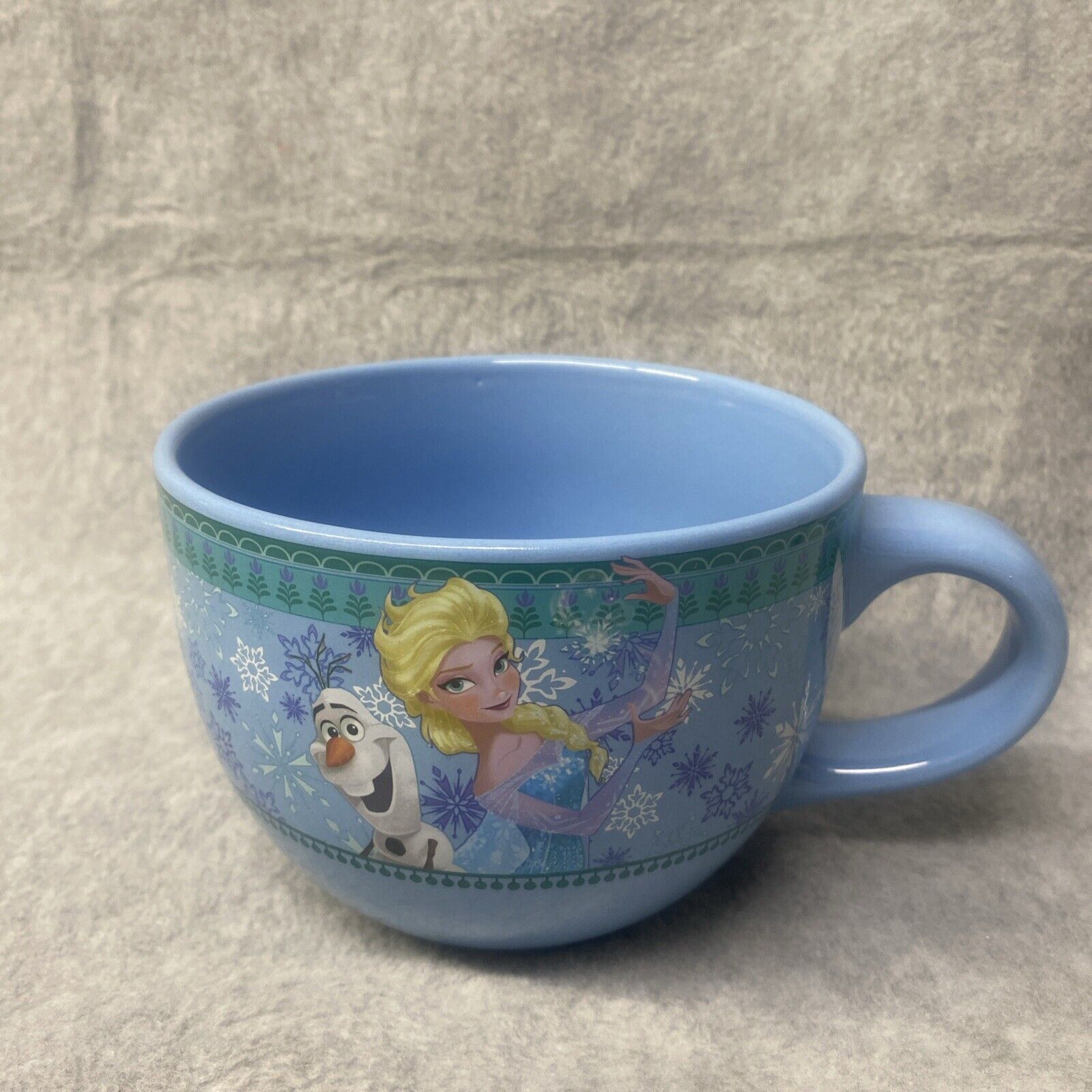 Disney Frozen Coffee Mug Cup Tea Soup Elsa Olaf Snow Winter Blue 24oz Brand New