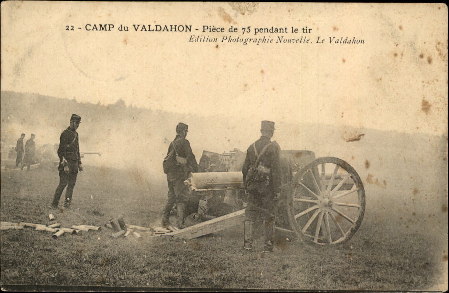 WWI France French military camp artillery cannon vintage postcard
