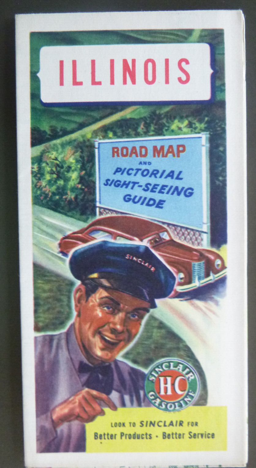 1946 Illinois  road map Sinclair gas oil route 66 pictoral guide