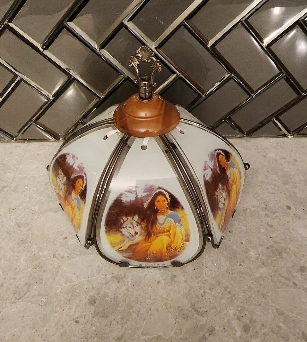Vintage OK Lighting Touch Lamp Native American Man Wolf Indigenous Nature Works