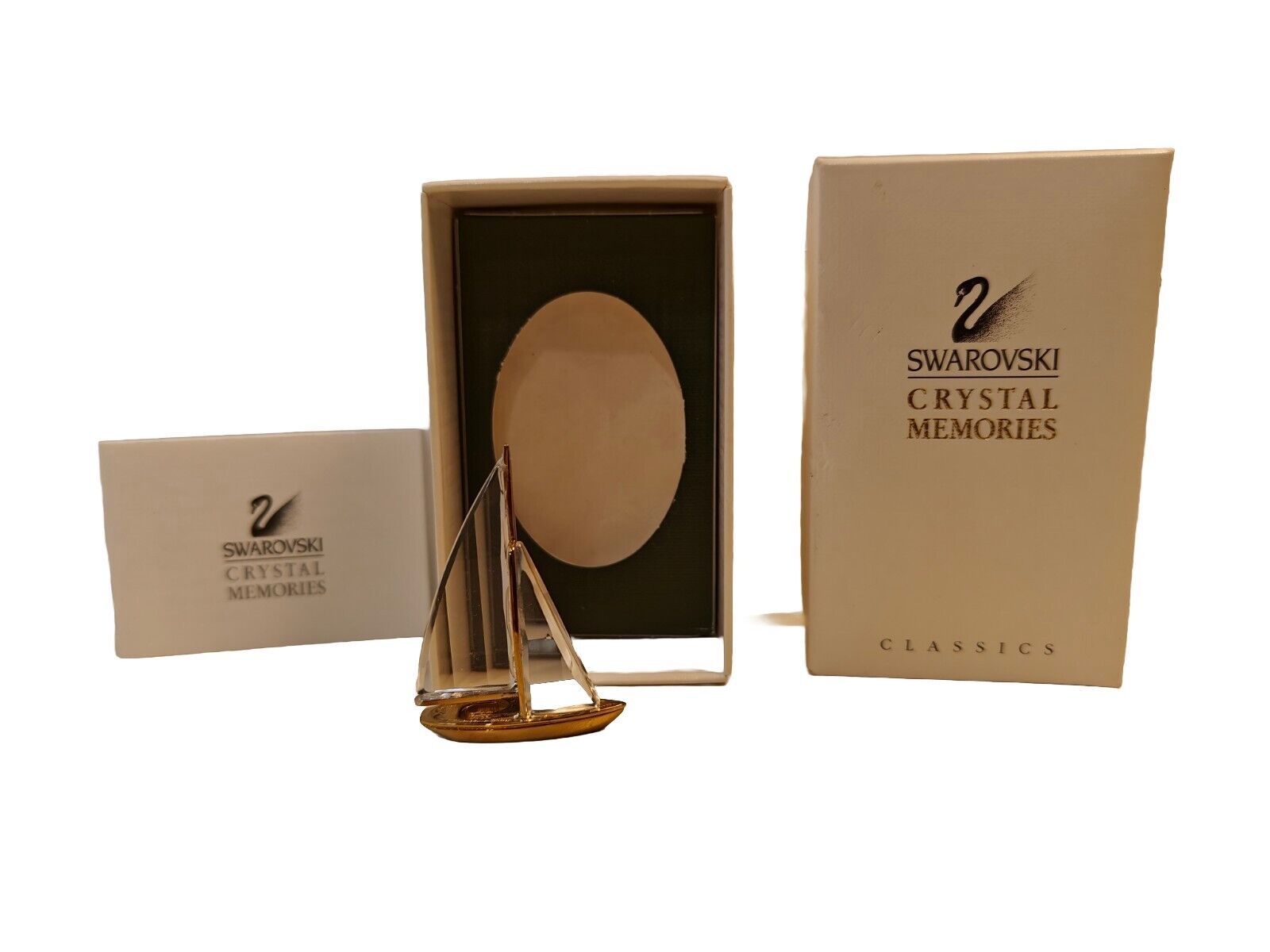 SWAROVSKI Crystal Memories Sailboat Figurine Original Box Gold Tone