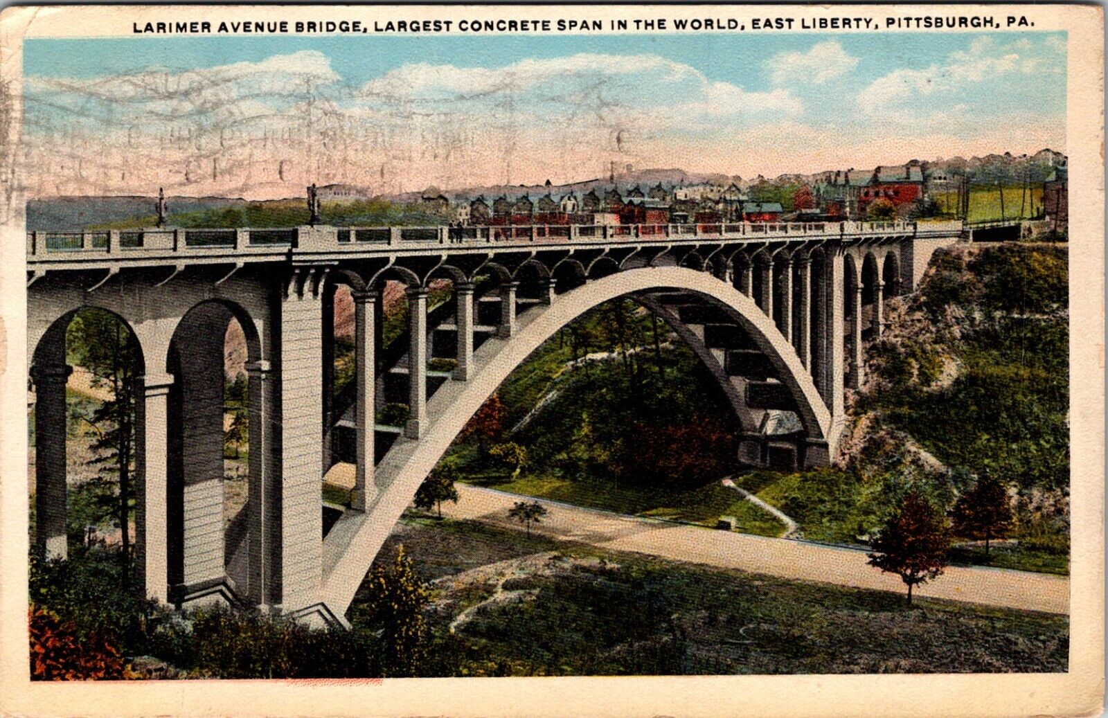 Pittsburgh PA Larimer Avenue Bridge Largest Concrete Span 1919 Postcard K142