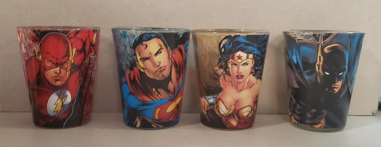 Justice League (Flash Wonder Woman Superman Batman) Set of 4 Mini Shot Glass Set