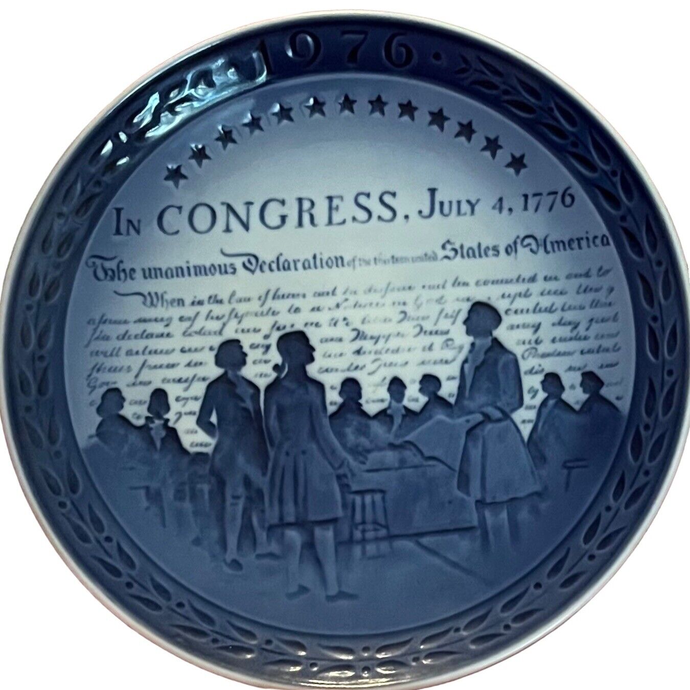 ROYAL COPENHAGEN VTG Plate 1976 Bicentennial Declaration INDEPENDENCE Blue White