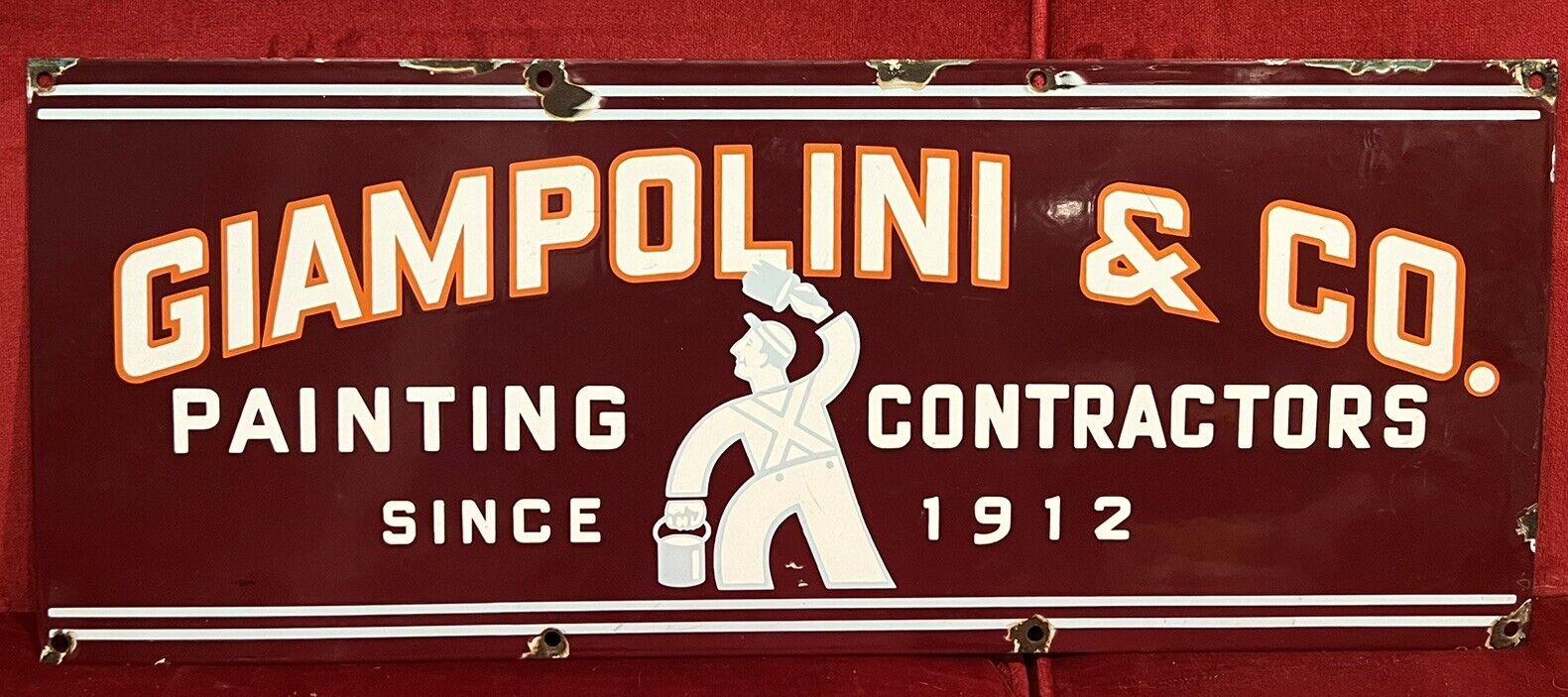 Vintage 1930’s Giampolini & Co. Emeryville CA Porcelain Enamel Advertising Sign