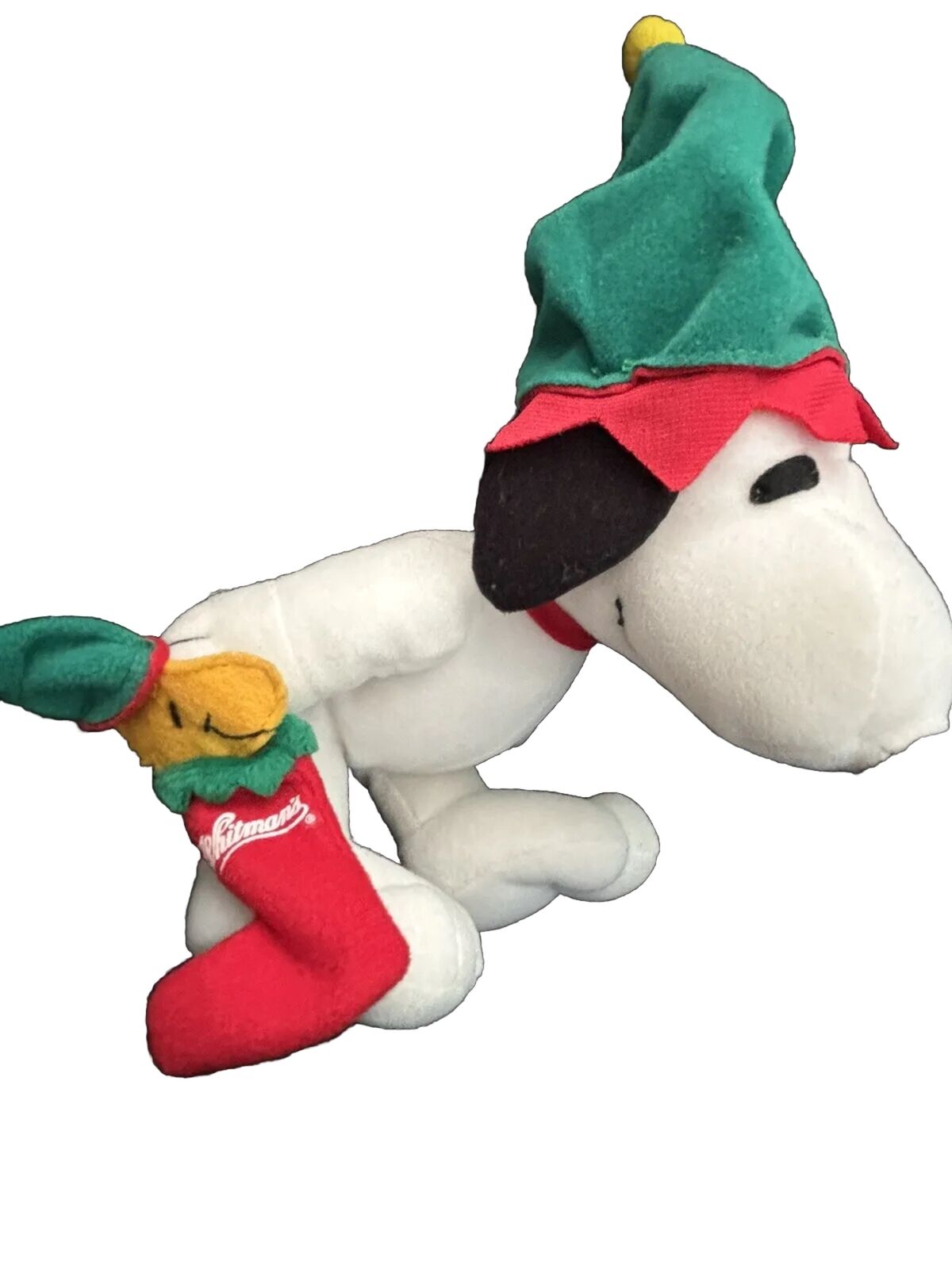 Peanuts Snoopy Elf Christmas Plush Stuffed Animal Dog Green Stocking Cap Hat