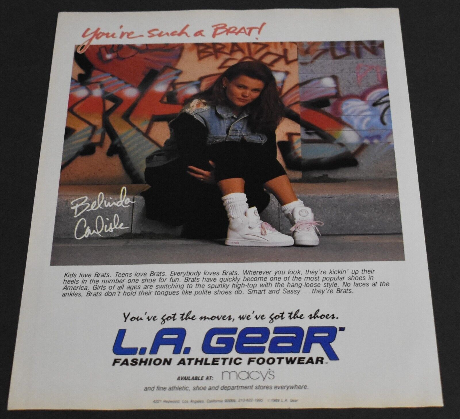 1989 Print Ad Sexy Belinda Carlisle You\'re such a Brat LA Gear Shoes Athletic ar