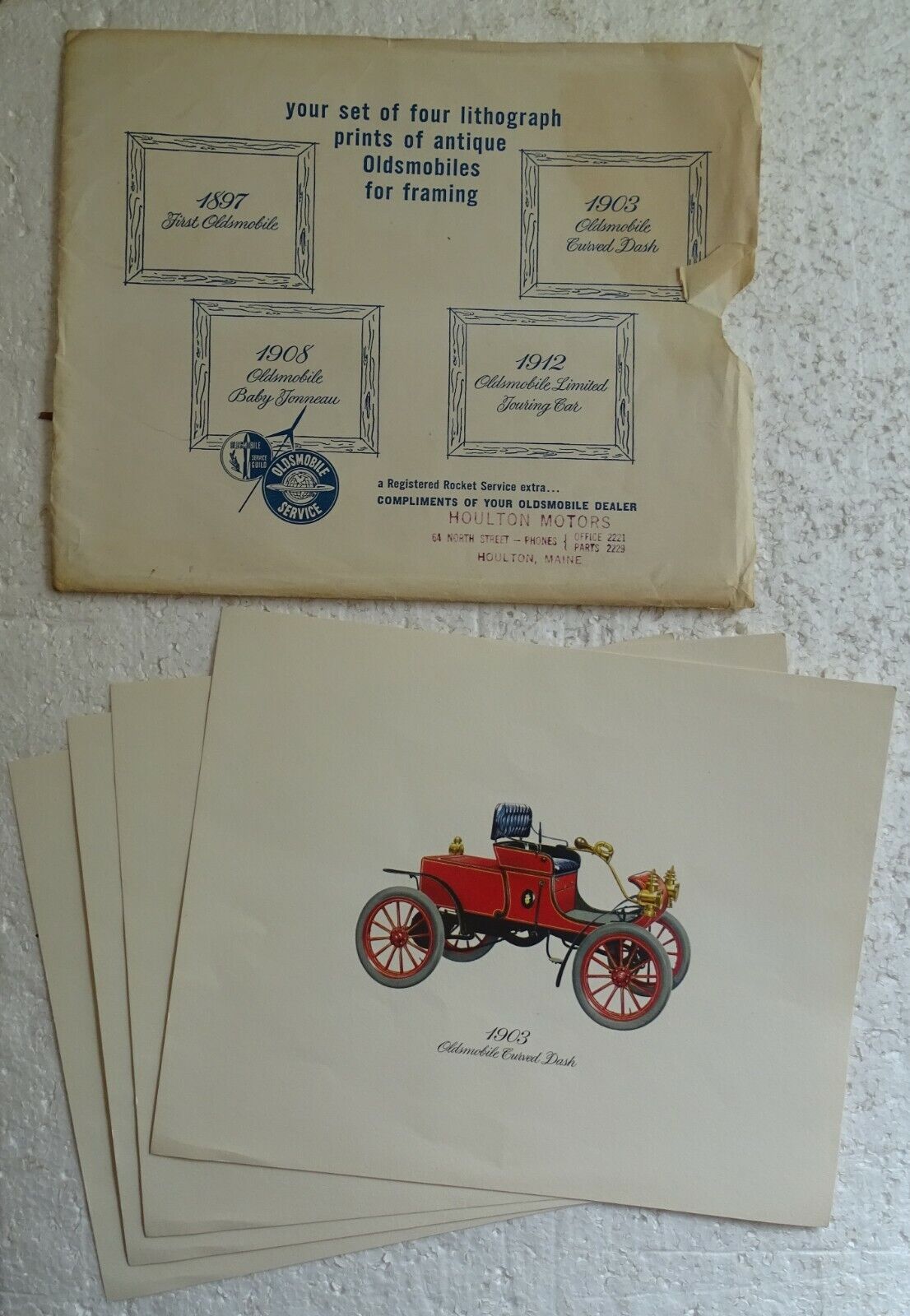 1950\'s Oldsmobile Dealer Lithograph Set in original envelope (4 Antique Olds)