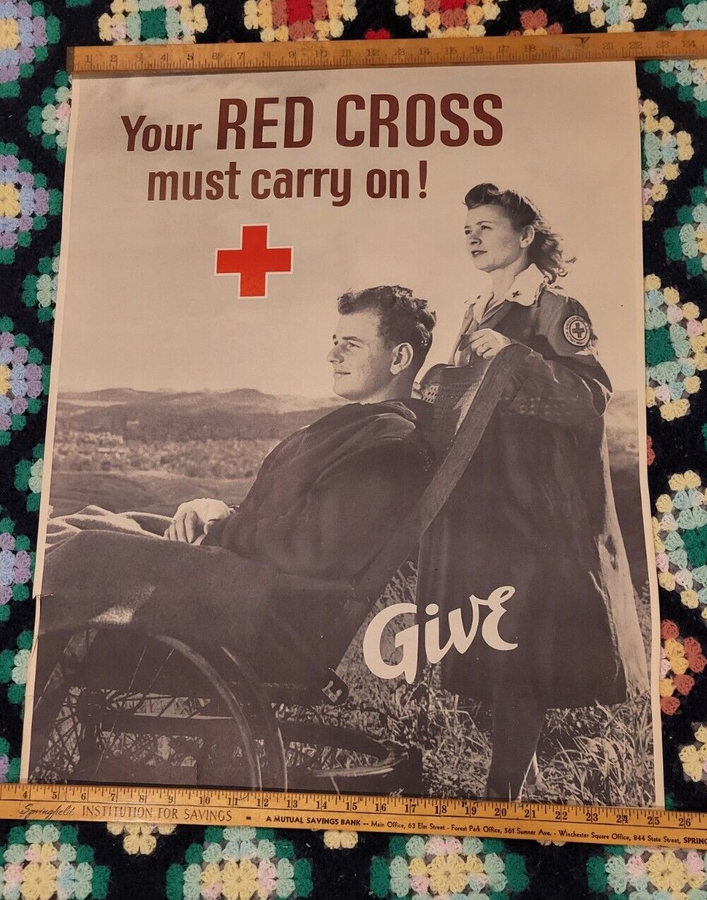 Your Red Cross Must Carry On Wounded Soldier Nurse WW2 Poster WWII ARC American