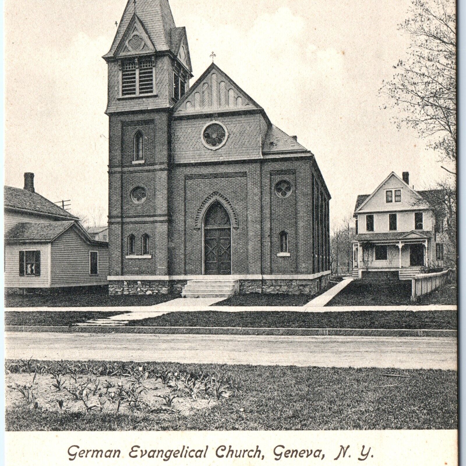 c1900s Geneva, NY German Evangelical Church Collotype Photo Postcard N.Y. A84