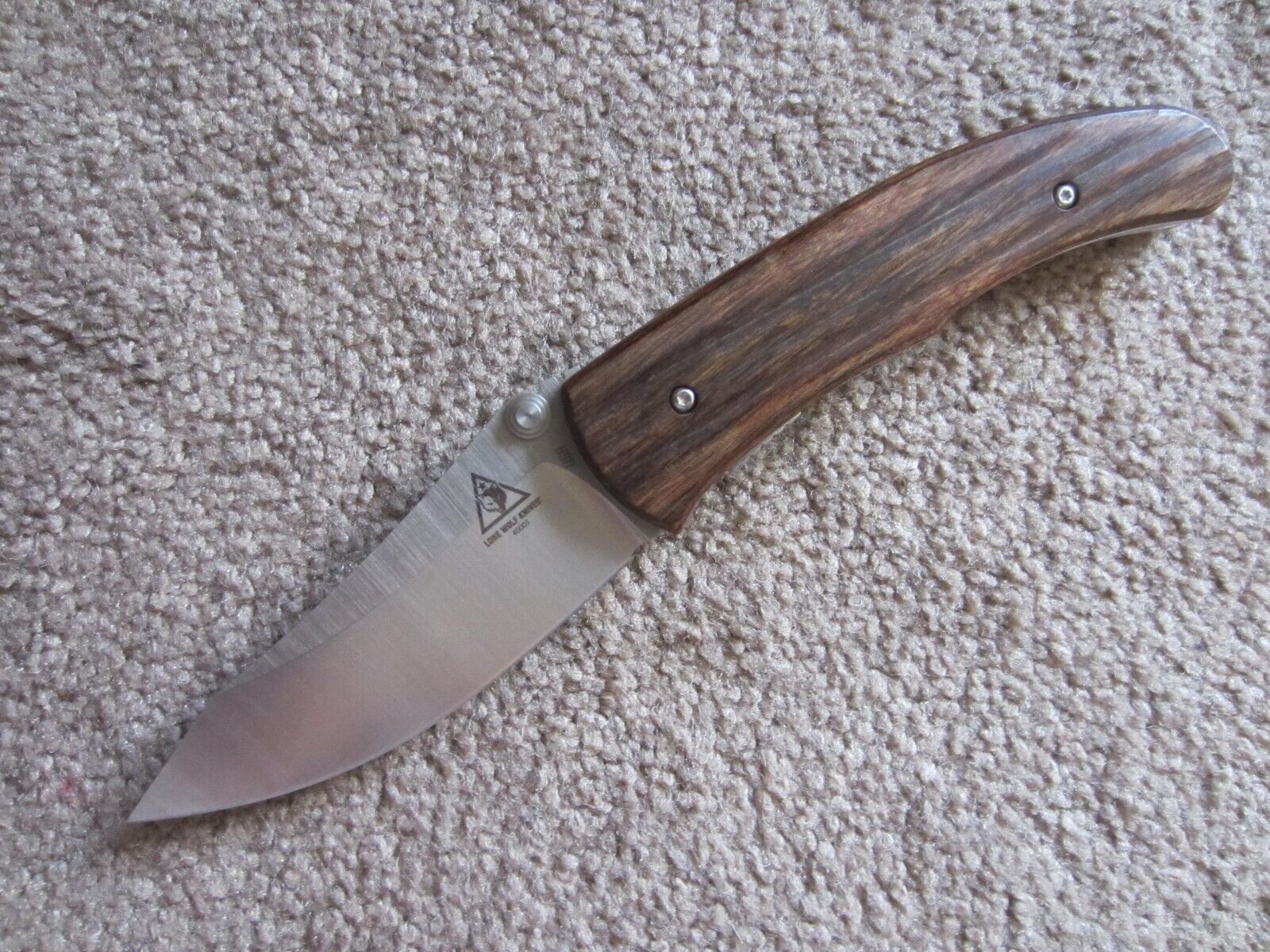 Rare Lone Wolf Trask Knife USA Made Plain Blade Wood Handle