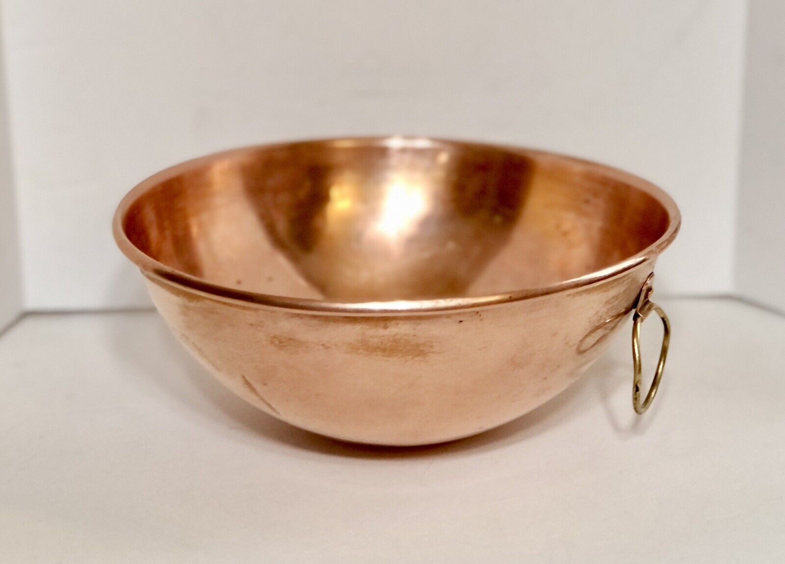 Vintage Copper Mixing Bowl Brass Ring for Hanging Portugal 9”