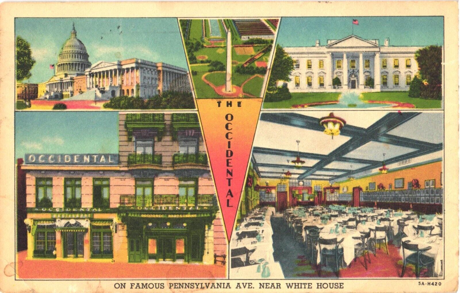 The Occidental Restaurant, Near White House, Washington, DC Postcard
