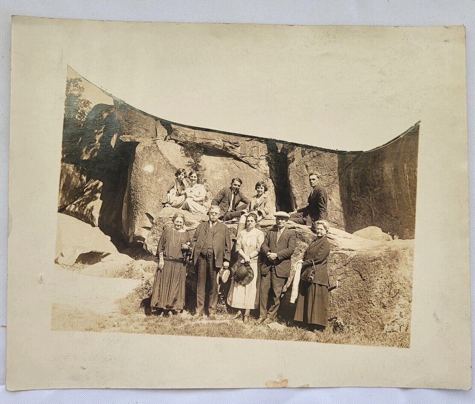 Family Portrait in Front of Rocks Formal Dress - Cabinet Card Vintage Photo