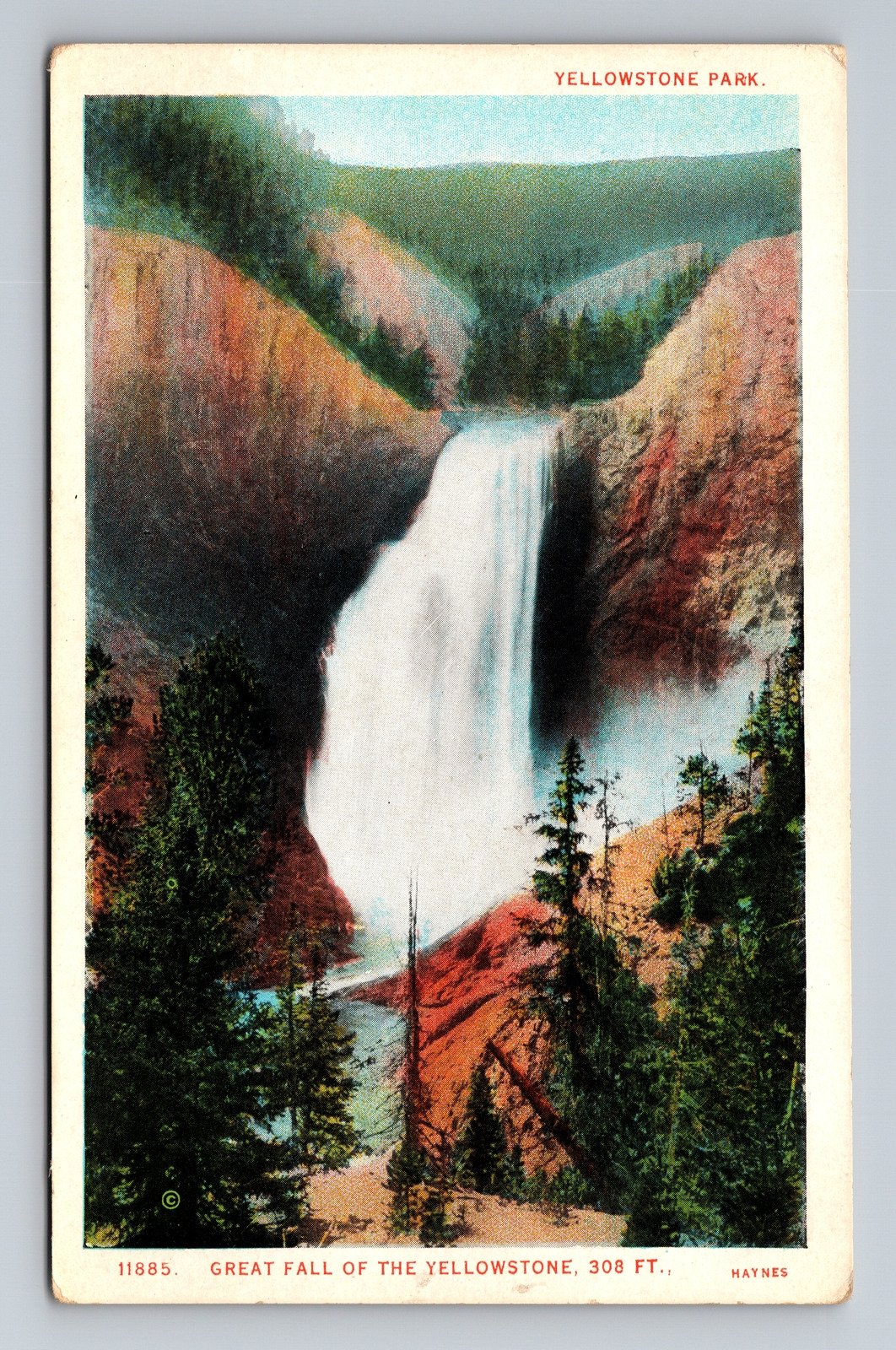 c1924 WB Postcard Yellowstone National Park WY Great Fall Waterfall