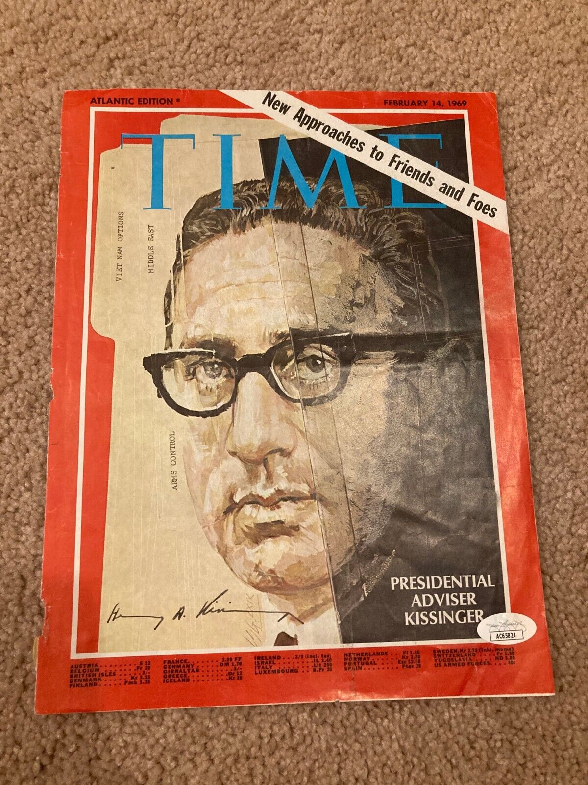 Henry Kissinger Signed Autographed Time Magazine Cover Only 2/14/69 JSA
