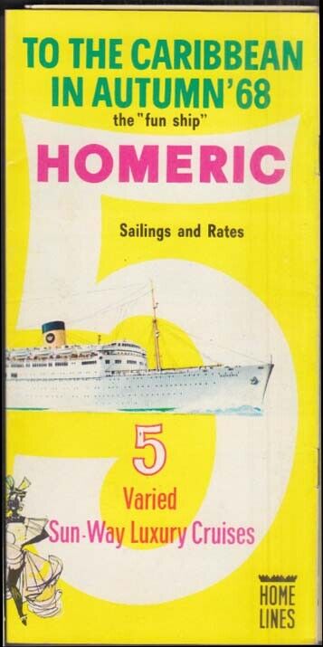 Home Lines Sun-Way Luxury Cruise brochure S S Homeric Autumn 1968