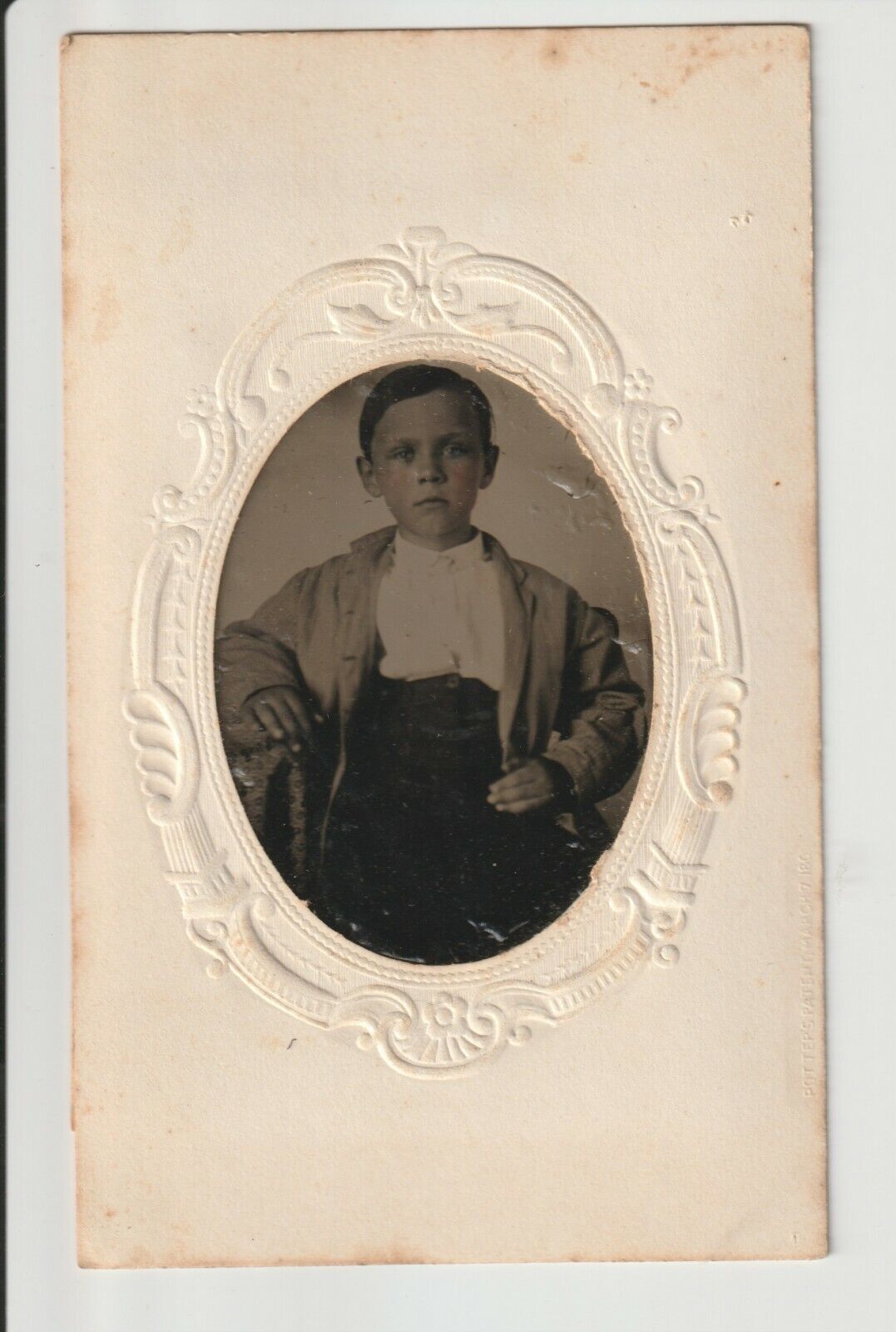 Civil War Era Ferrotype Tintype of young boy with pressed cardboard frame 1860\'s