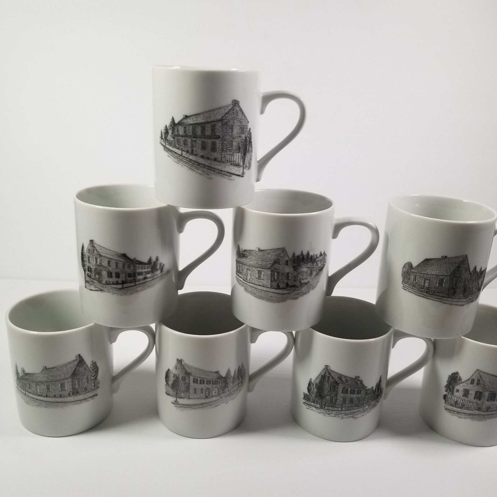 Mug Set of 8 Historic Homes of Lititz Hiram Eberly Sketches Limited Edition 