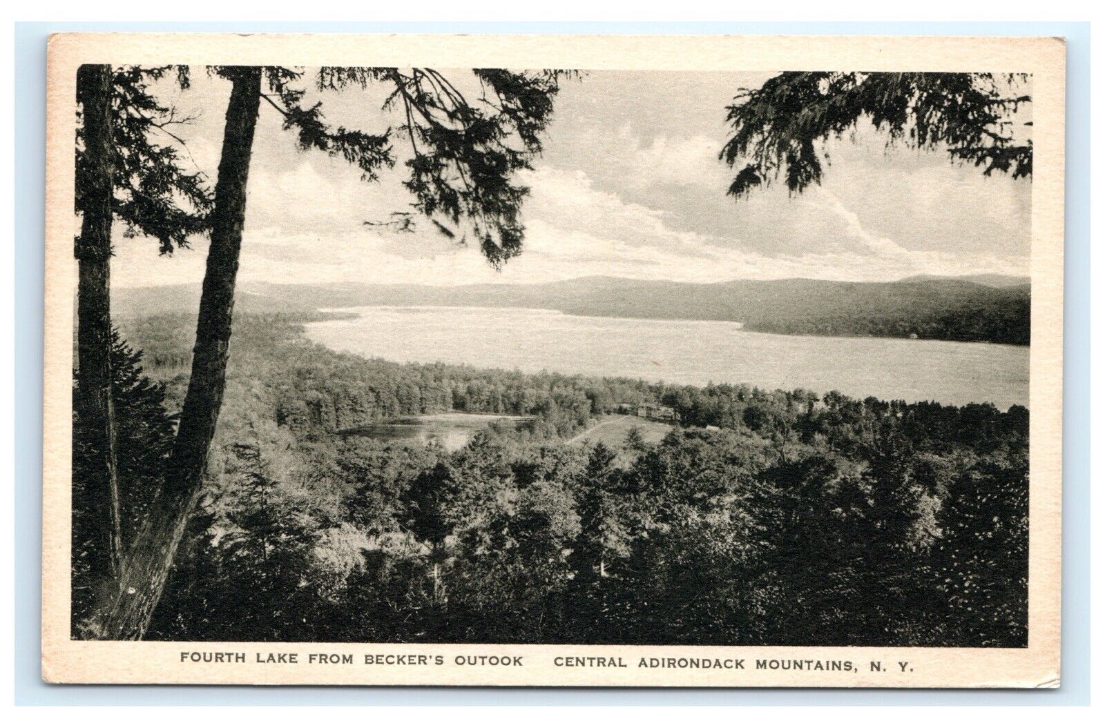 Fourth Lake from Becker’s Outlook Central Adirondacks NY Postcard F15