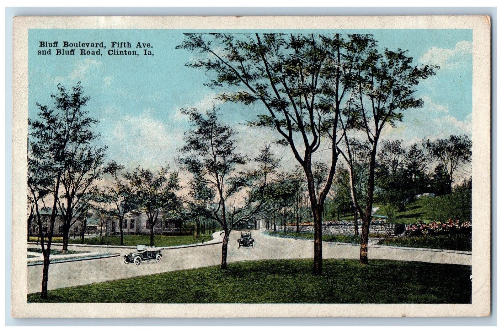 Clinton Iowa IA Postcard Bluff Boulevard Fifth Avenue And Bluff Road Scene c1920