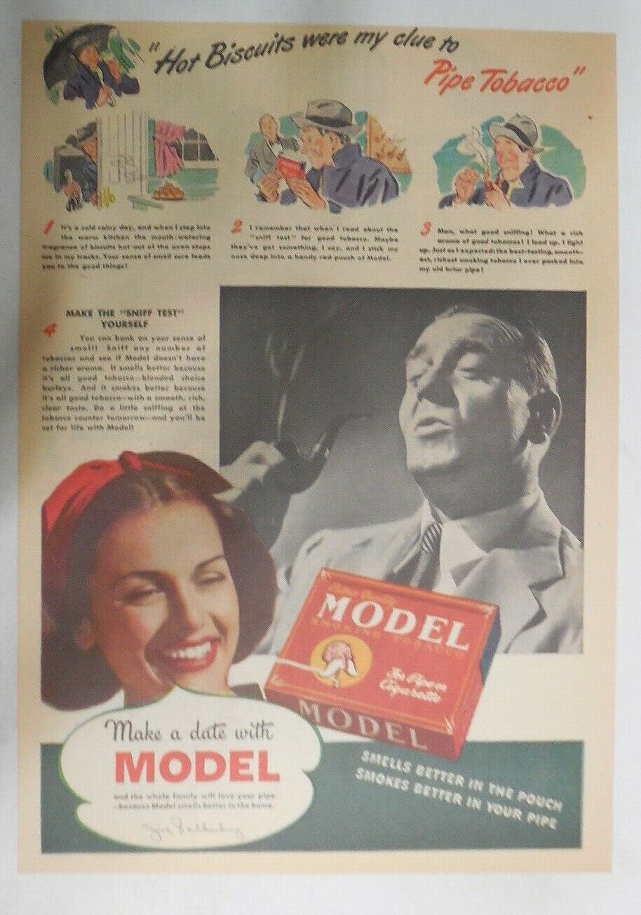 Model Pipe Tobacco Ad: Featuring Model Jinx Falkenburg Tabloid Page from 1940\'s