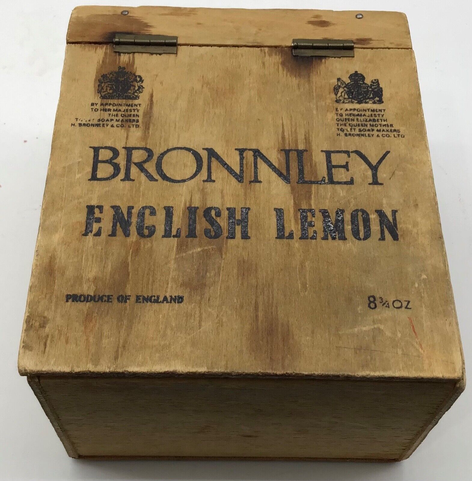 VINTAGE  BRONNLEY ENGLISH LEMONS BATH WOODEN BOX ADVERTISING ENGLAND