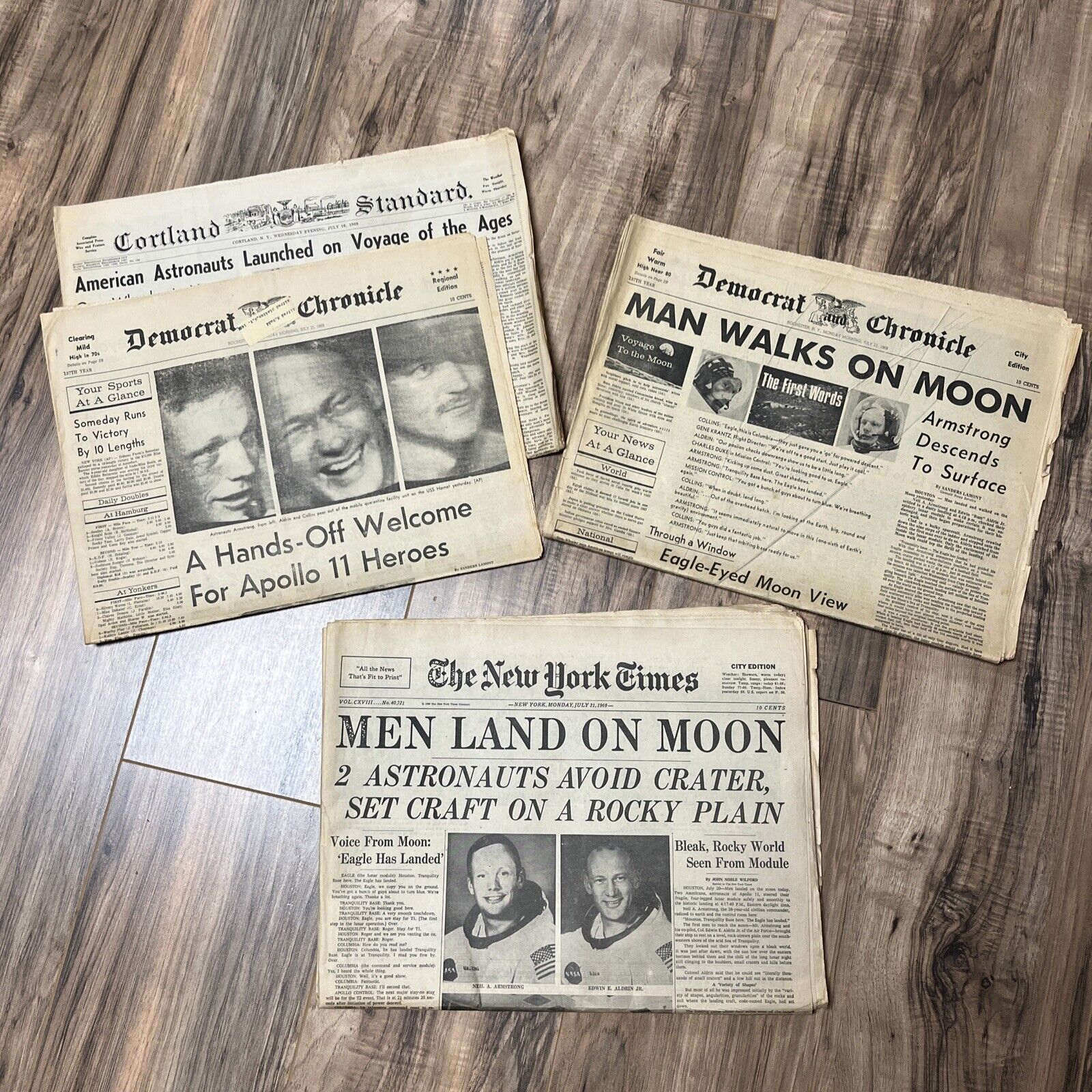 Man Walks On The Moon Newspapers - New York Times, Democrat & Chronicle - 1969