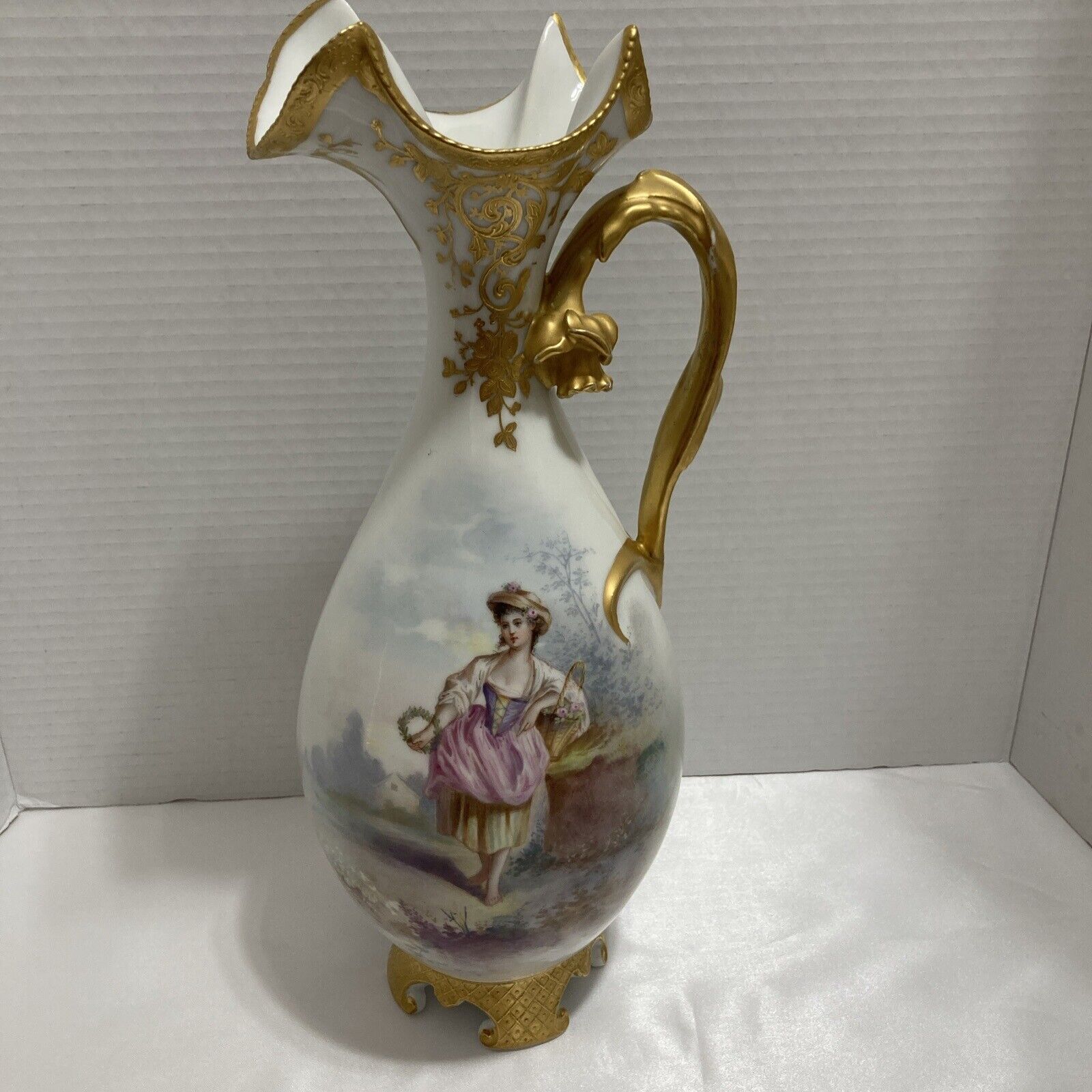 Sevres / JPL Limoges Handled Ewer Vase   14.5 Large Antique