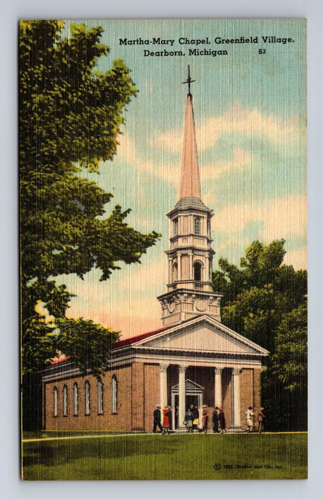 Martha Mary Chapel Greenfield Village Dearborn Michigan Linen Postcard