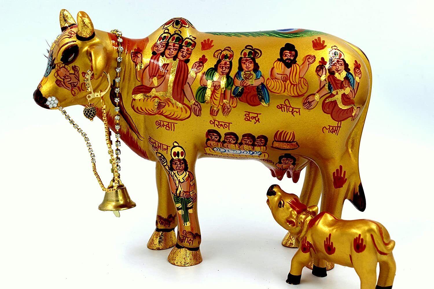 Handcrafted Polyresin Golden Kamdhenu Cow With Calf Showpiece