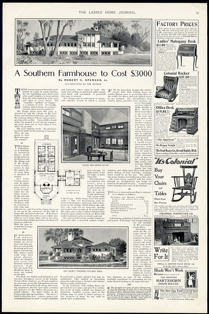 SOUTHERN FARMHOUSE Prairie Style 1901 Floor Plan Costs Mag Page ROBERT C SPENCER