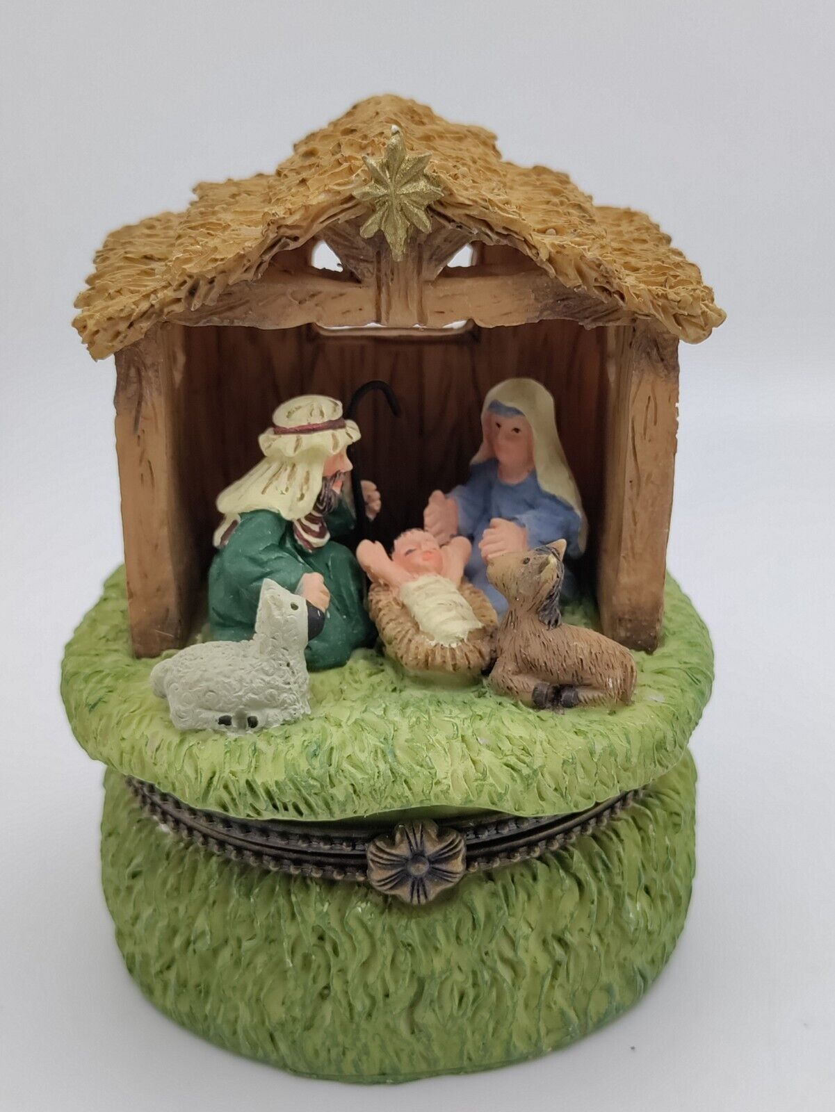 Vintage Nativity Trinket Box Hinged Christmas Holy Family 