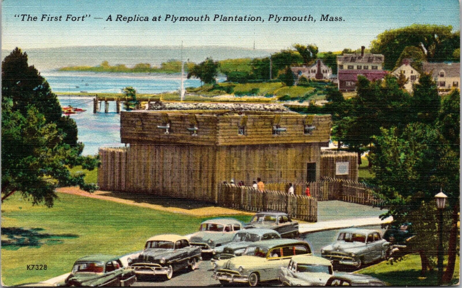 Postcard The First Fort Replica Plymouth Plantation Plymouth  Mass [bx]