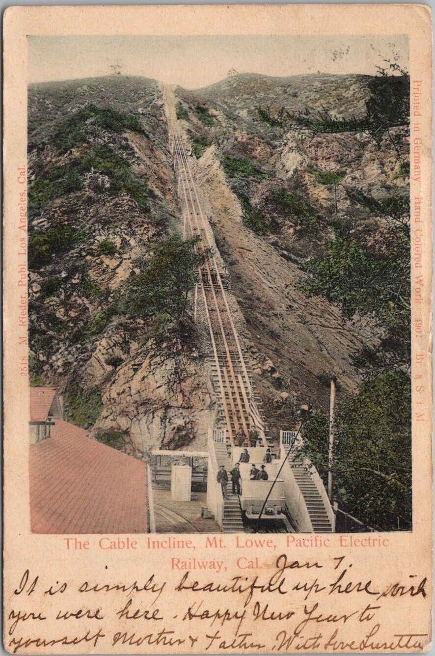 1906 MOUNT LOWE CA Hand-Colored Postcard Cable Incline, Pacific Electric Railway