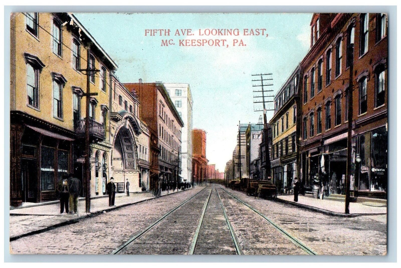 Mc Keesport Pennsylvania PA Postcard Fifth Avenue Looking East Scene 1909 Shops