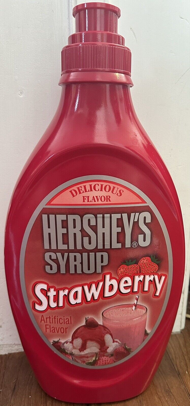 Giant Hersheys Hershey’s Strawberry Syrup Plastic 18 Inch Coin Bank W/plug RARE