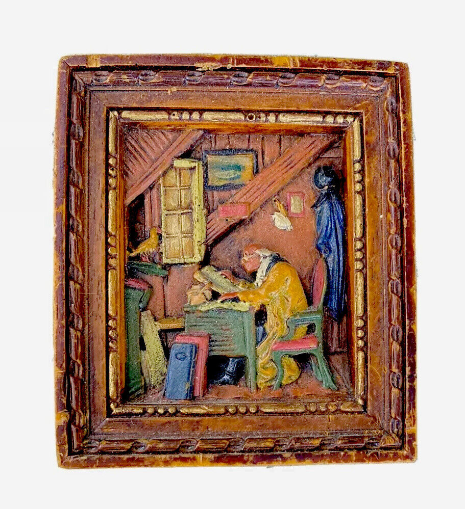 Vintage Germany Hartmann Wachskunst Wax Carved 3D Wall Art 5.5”wide By 6.5” Tall