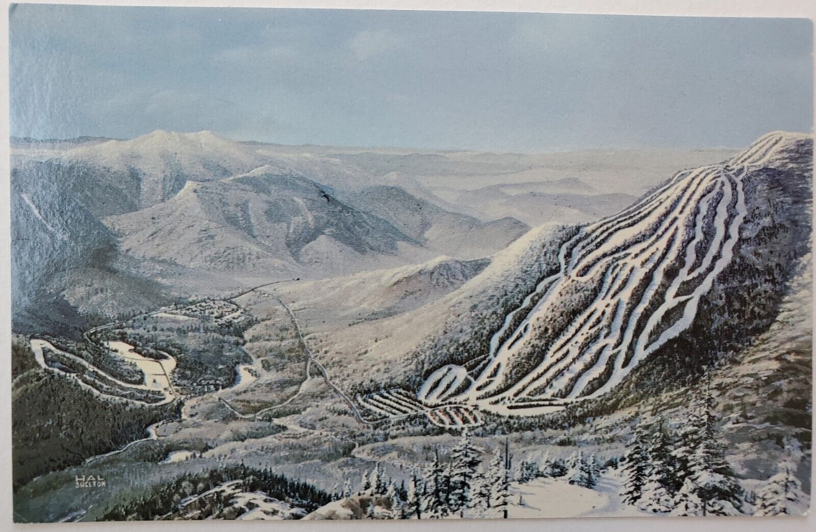 Waterville Valley, NH Mt. Tecumseh Artist Rendering of Area Chrome Postcard k26