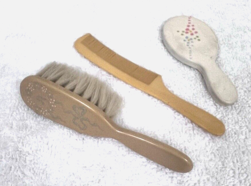 3PC Antique Baby Brush Comb Mirror Set 4 - 3 1/8 Inch Floral