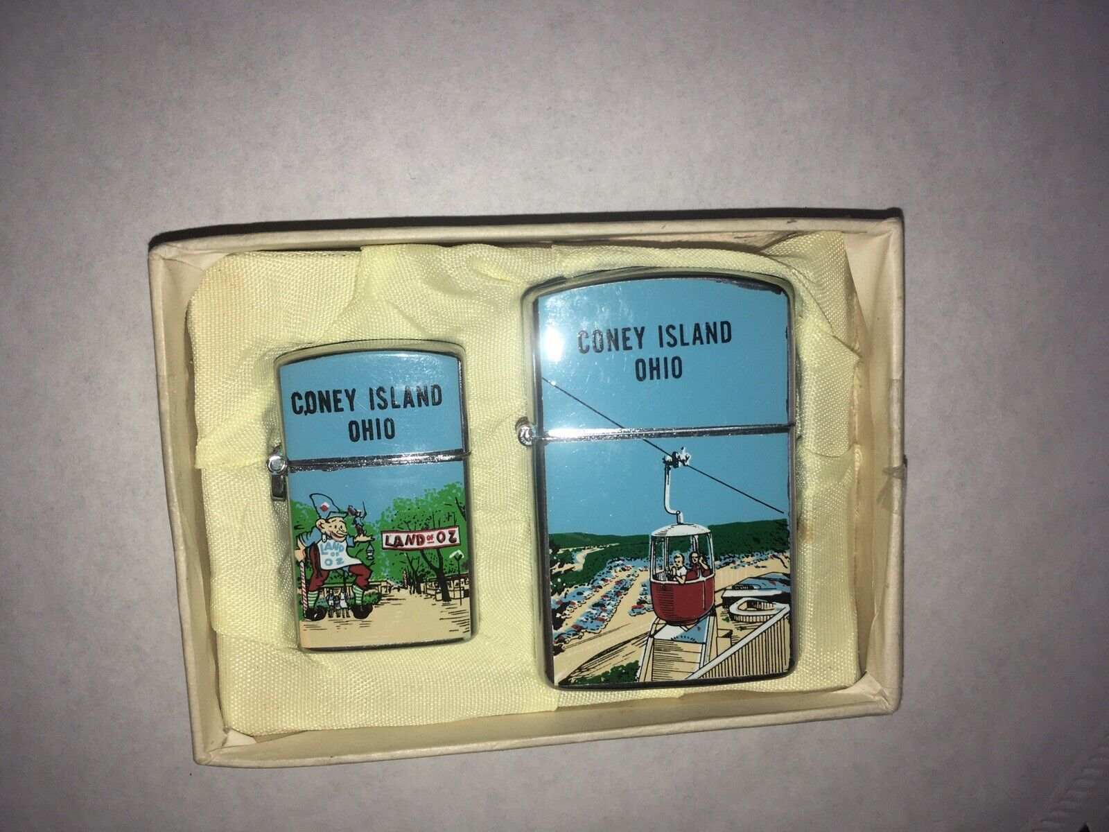 Extremely RARE 1954 & 1964 “Land Of Oz/Sky Ride”Coney Island Cincinnati Lighters