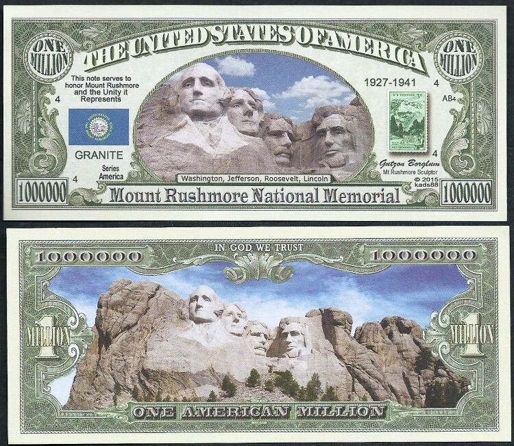 LOT OF 500 Bills - Mount Rushmore National Memorial NOVELTY BILLS