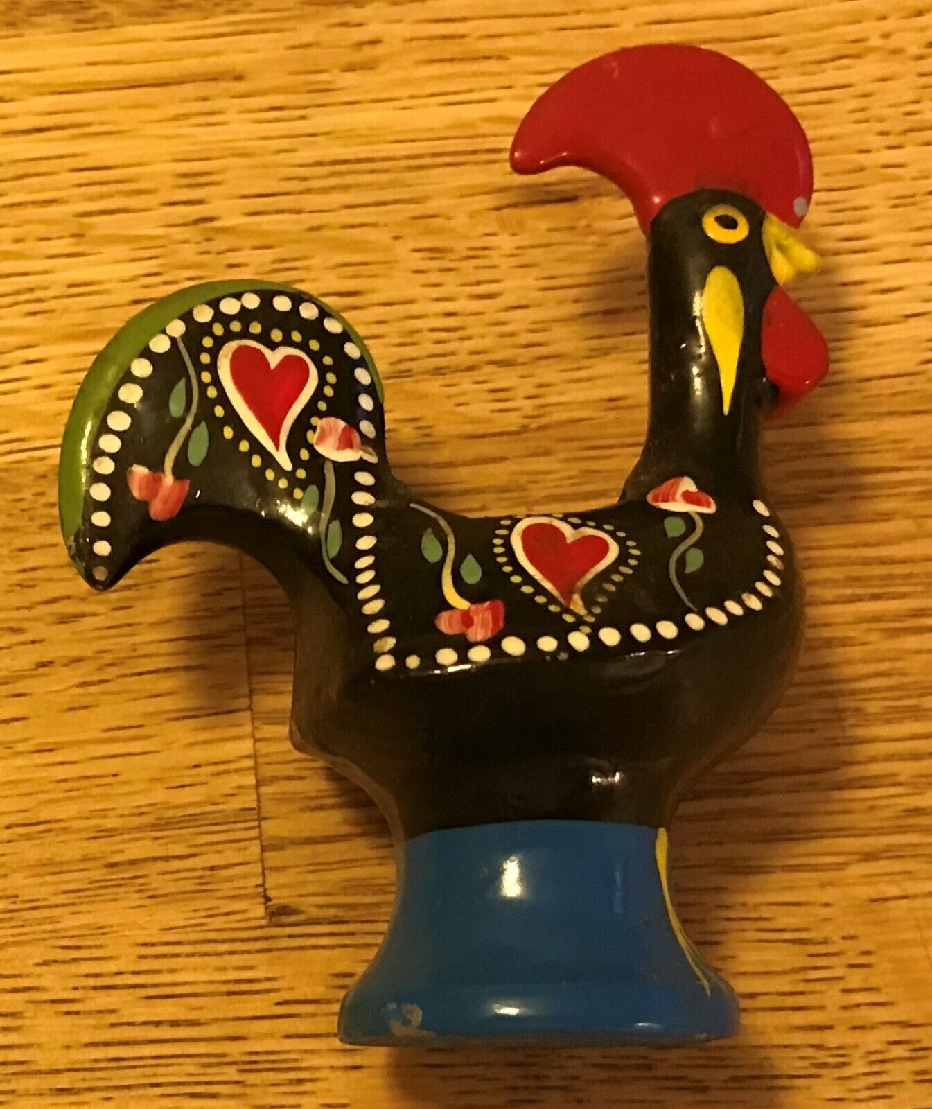 Portuguese - Hand Painted Enameled Metal - Barcelos Rooster Figurine 3 1/4