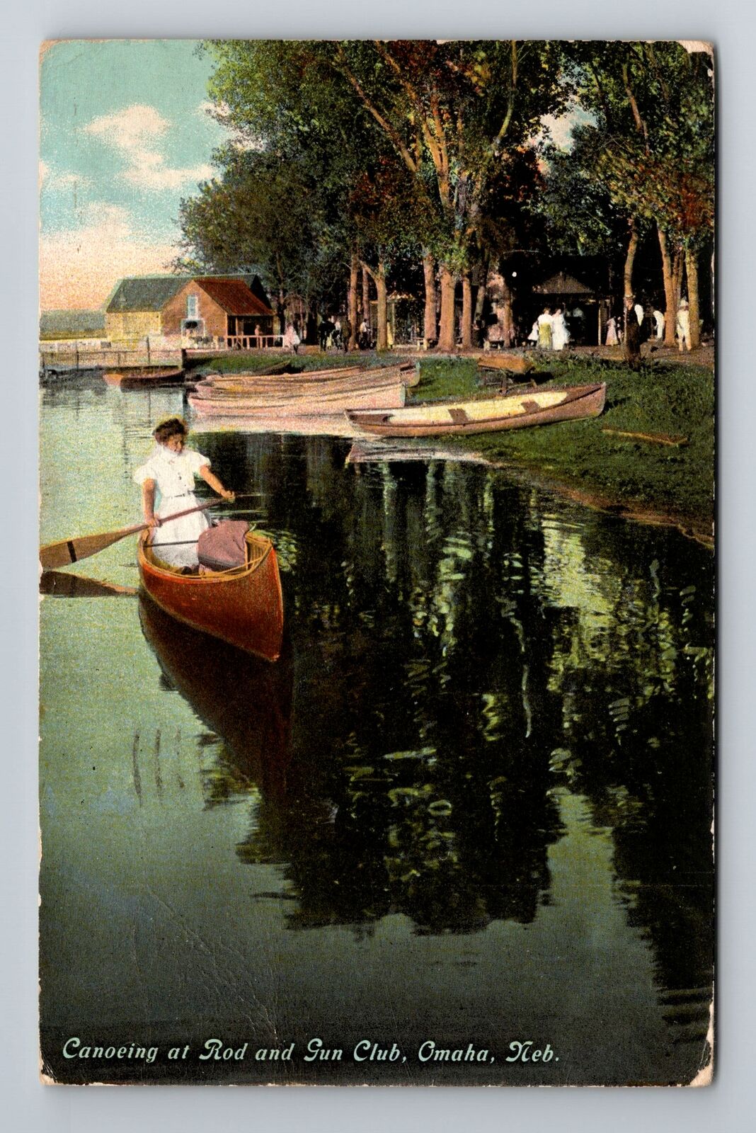 Omaha NE-Nebraska, Canoeing At Rod And Inn Club, Antique Vintage c1909 Postcard