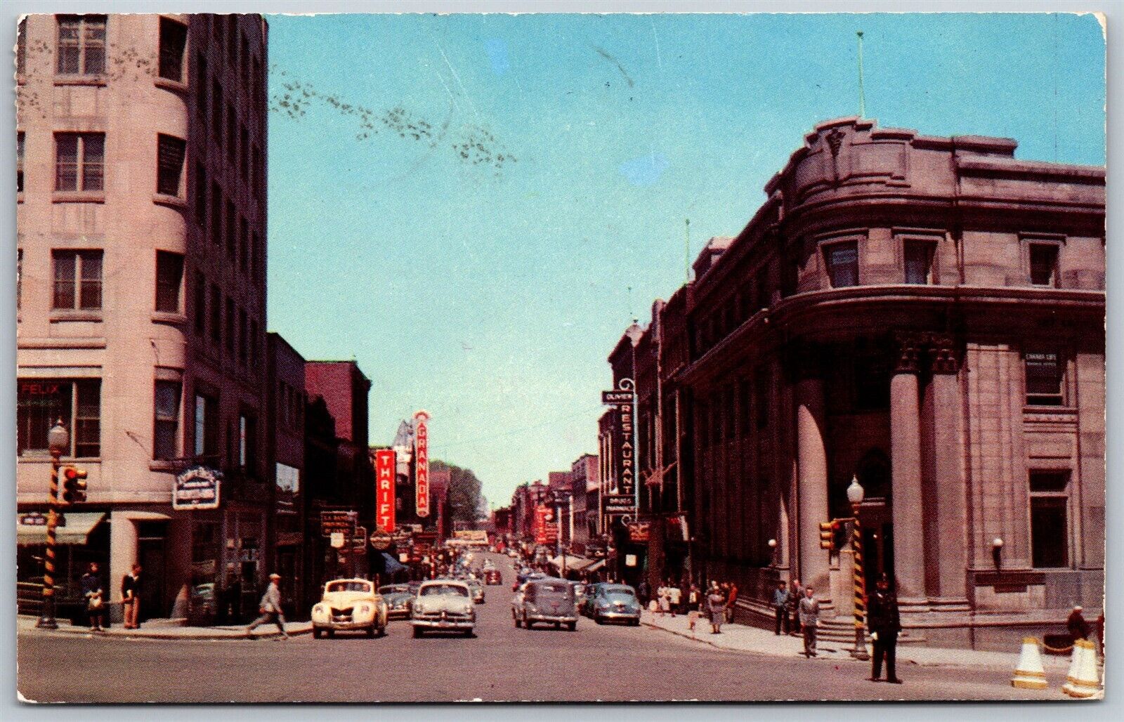 Vtg Sherbrooke Quebec Canada Wellington Street View 1950s Postcard