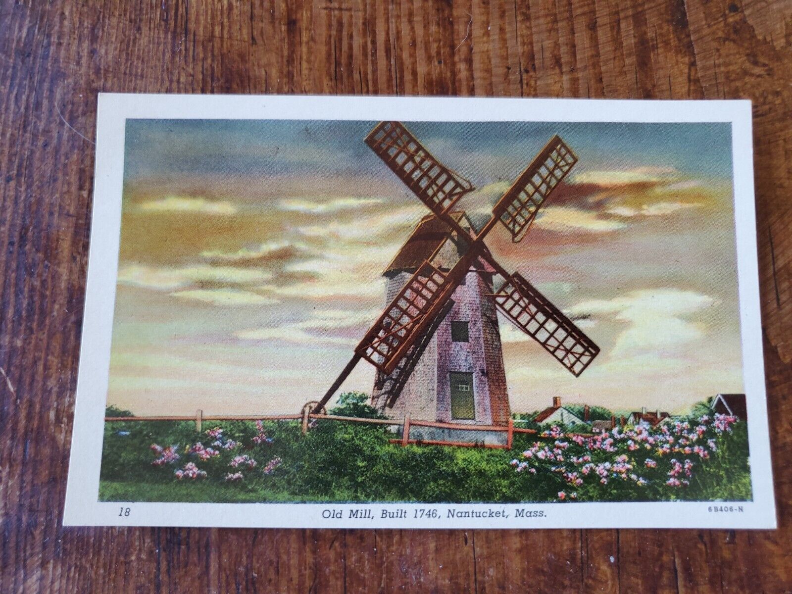 Vintage Color Postcard Old Mill Built 1746 Nantucket Massachusetts Windmill