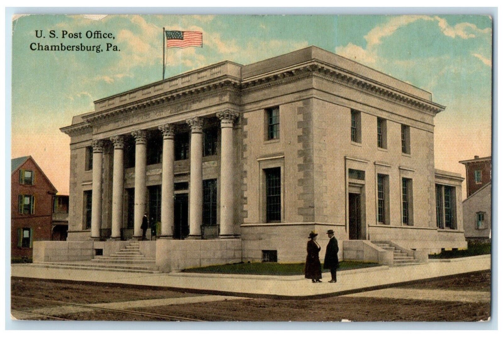 c1910 US Post Office Exterior View Building Chambersburg Pennsylvania Postcard