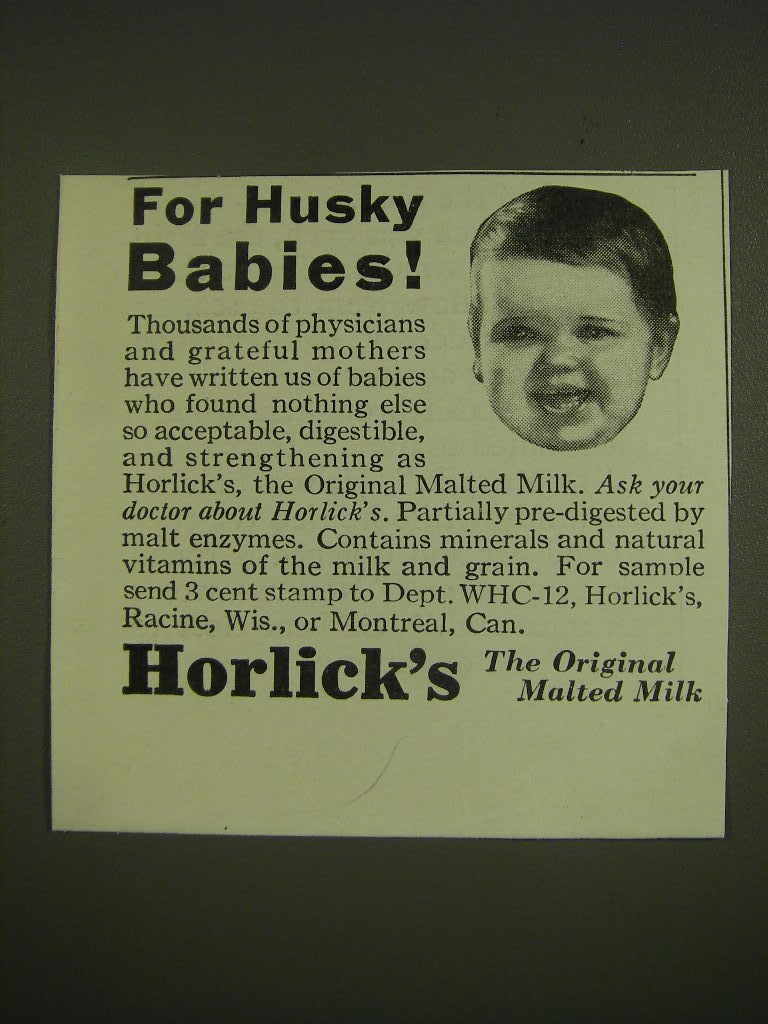 1939 Horlick\'s Malted Milk Ad - For Husky Babies