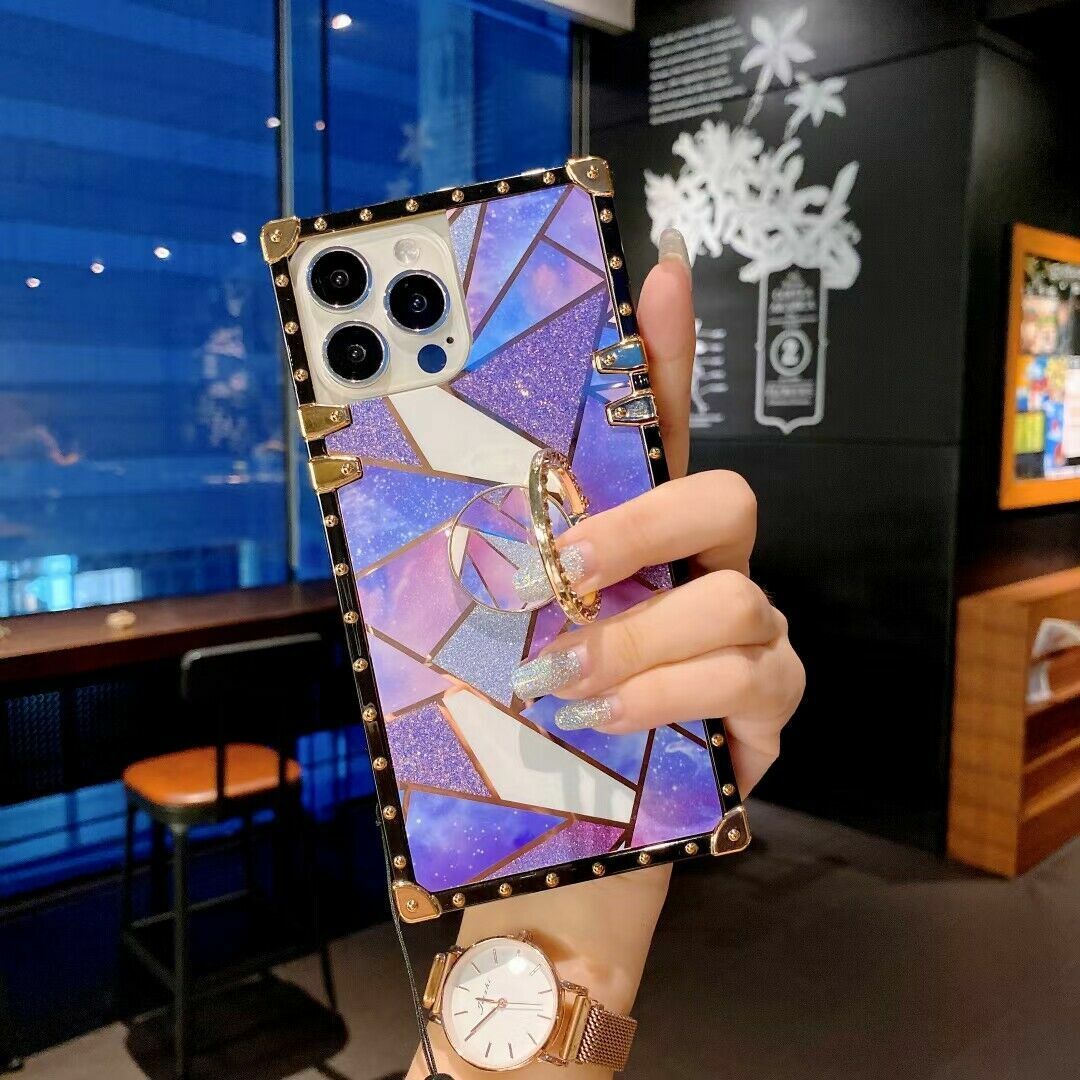 Splice Marble Bling Square Phone Case For iPhone 11 12 13 Pro Max XR X 7 8 SE 