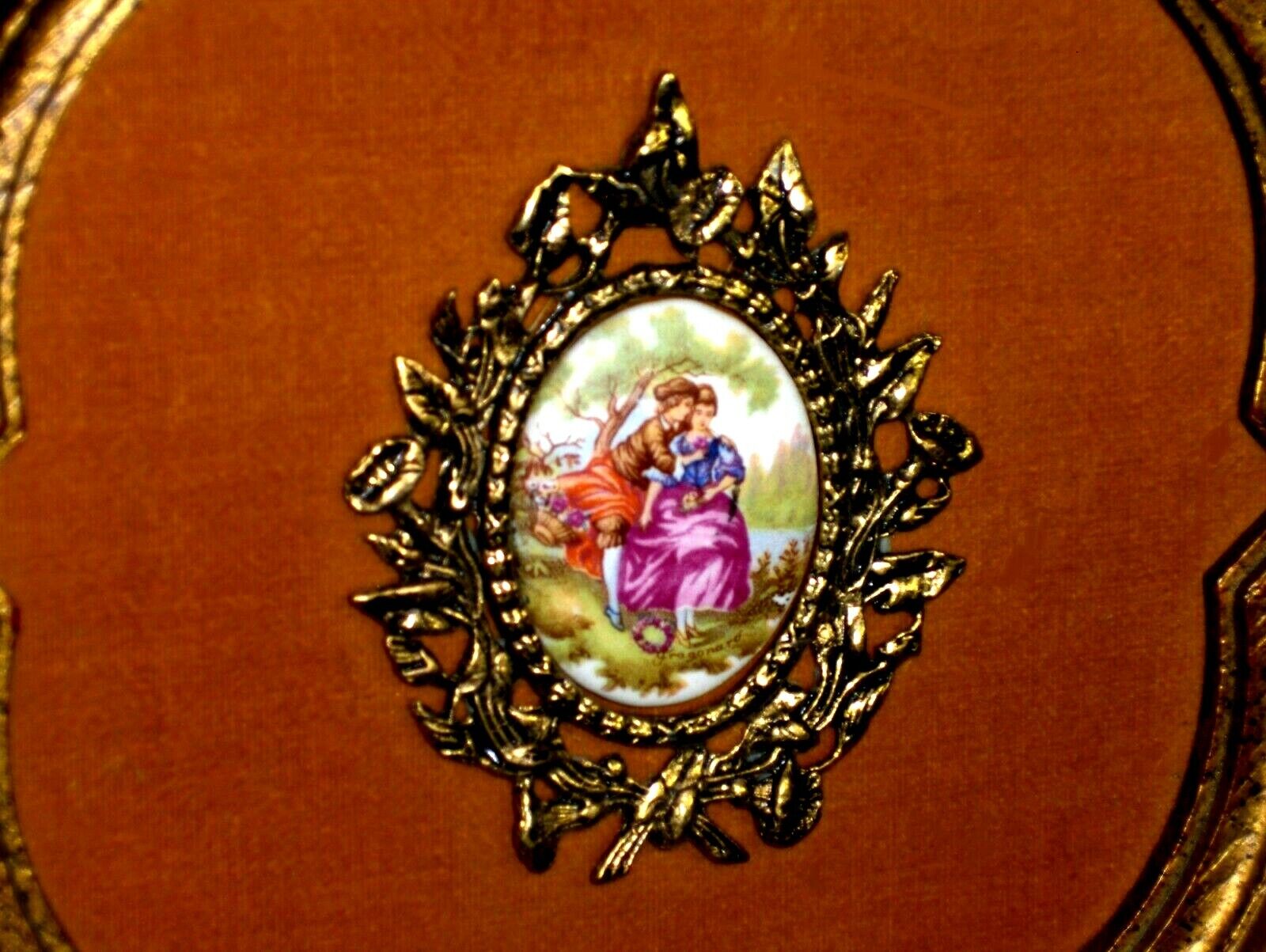 Christmas Medallion Pastoral Love Courting French Fragonard ART OLD VINTAG FRAME